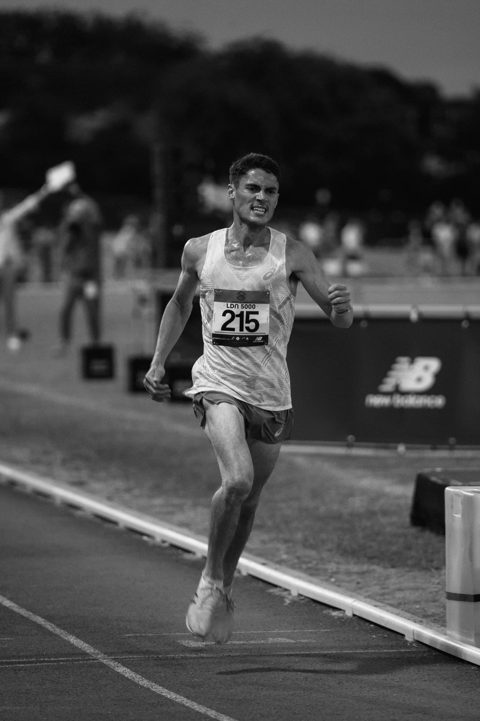 An athlete racing the LDN 5000, in black and white